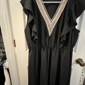 SHEIN Black and Silver Embellished Ruffled Midi Dress